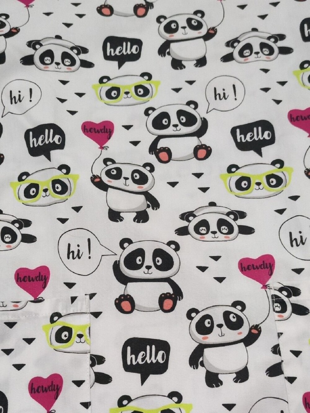 Scrubstar White Panda Print  Top with Pink & Lime Accents - Picture 2 of 5